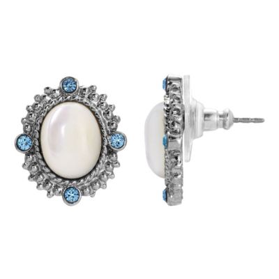 1928 Jewelry Silver Tone Mother Of Pearl Oval Earrings