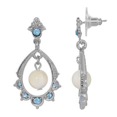 1928 Jewelry Silver Tone Mother Of Pearl Oval Drop Earrings