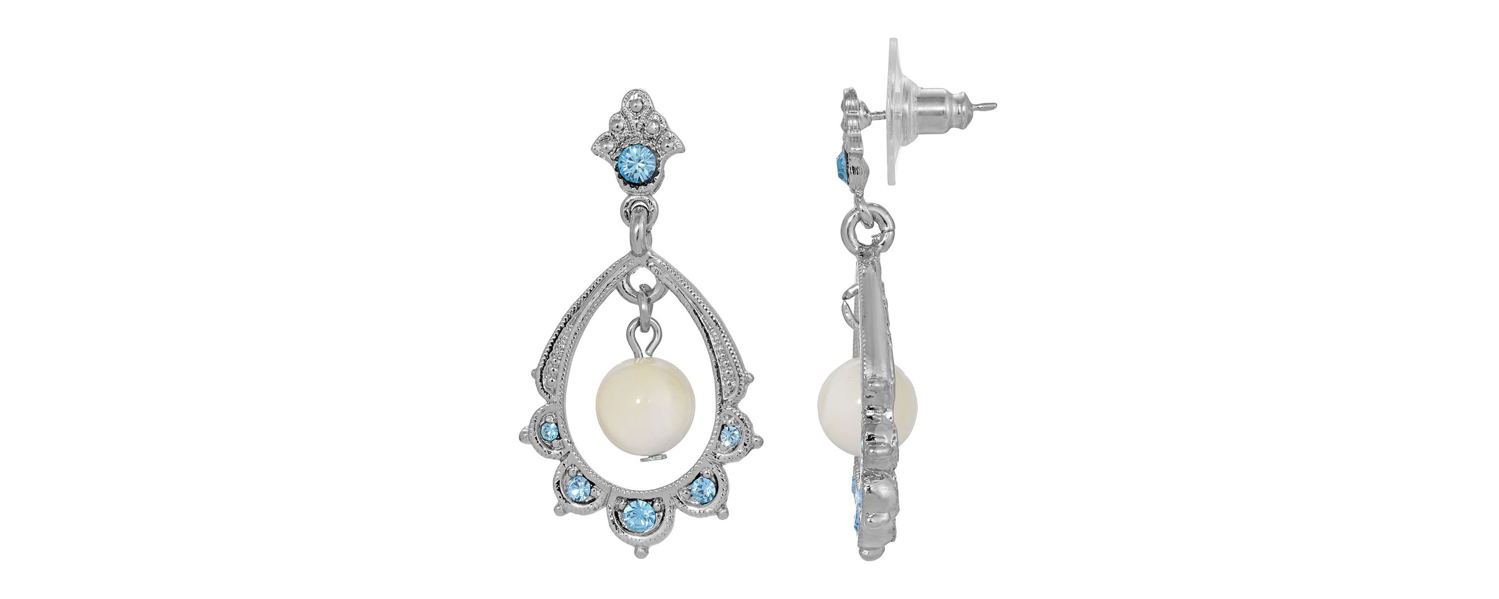 Silver Tone Mother Of Pearl Oval Drop Earrings
