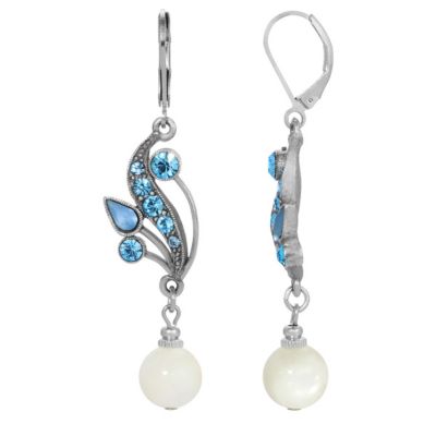 Silver Tone Drop Mother Of Pearl Earrings