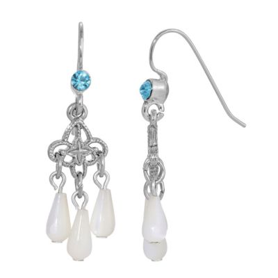 Silver Tone Mother Of Pearl Drop Earrings