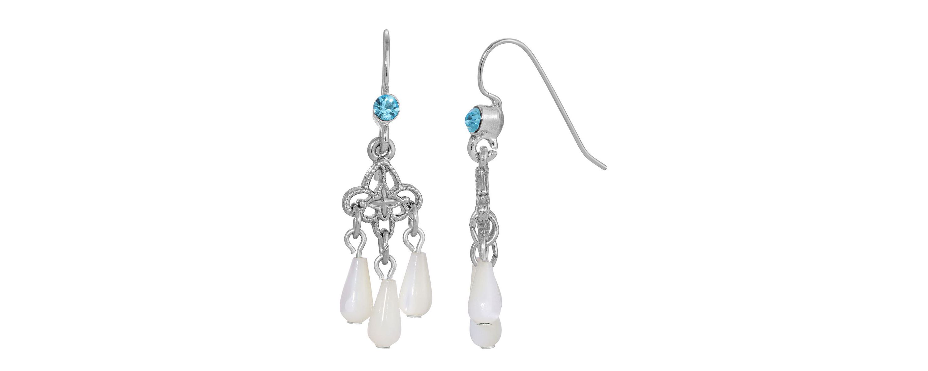 Silver Tone Mother Of Pearl Drop Earrings