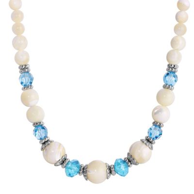 1928 Jewelry Silver Tone Aqua And Mother Of Pearl 15" + 3" ADJ Necklace, White