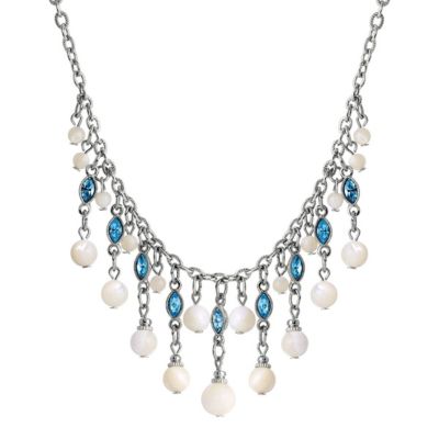 1928 Jewelry Silver Tone Aqua And Mother Of Pearl 16" + 3" ADJ Necklace, White