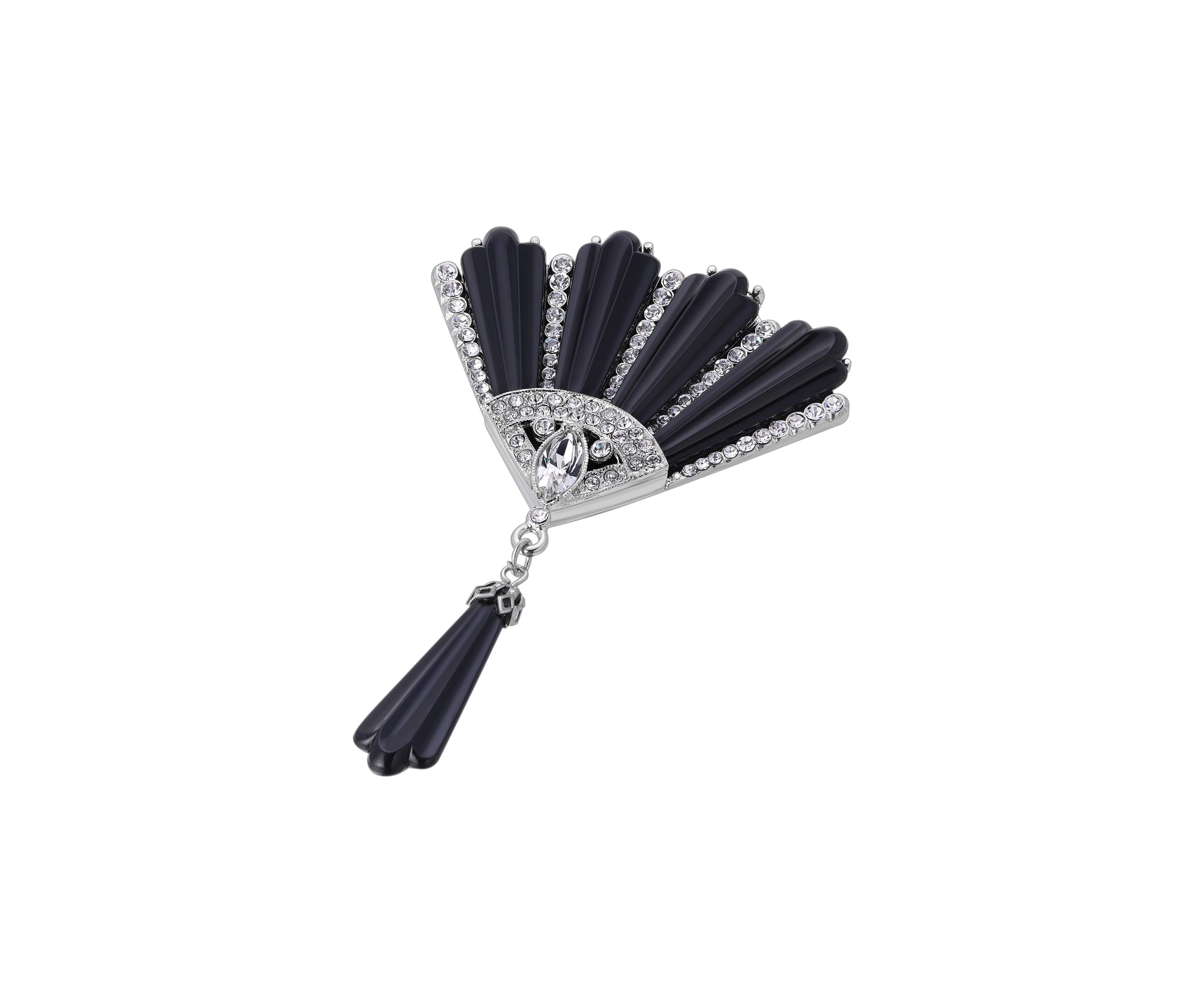 Black Acrylic Crystal Fan Brooch
