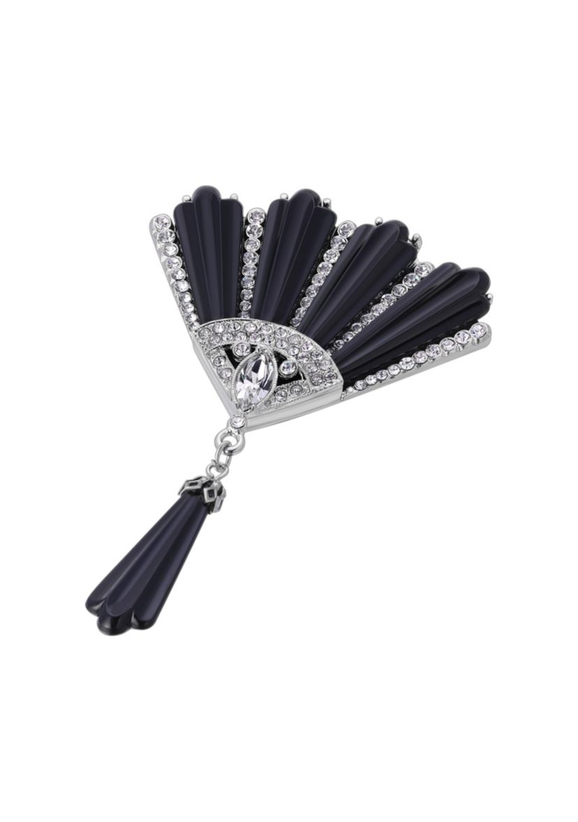 Black Acrylic Crystal Fan Brooch