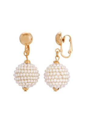 Gold-tone Seed Bead Ball Clip Earrings