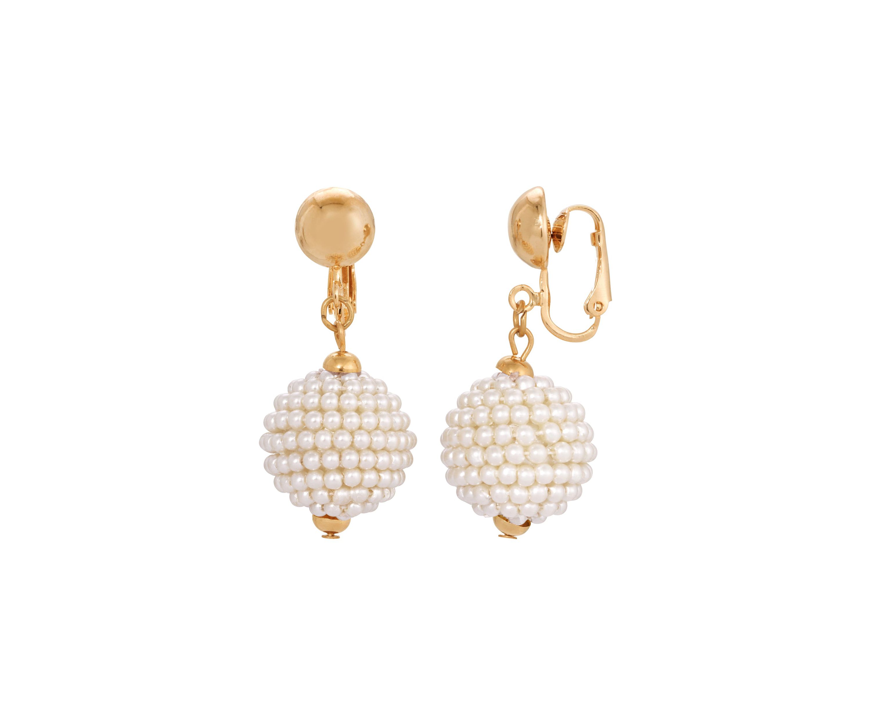 Gold-tone Seed Bead Ball Clip Earrings