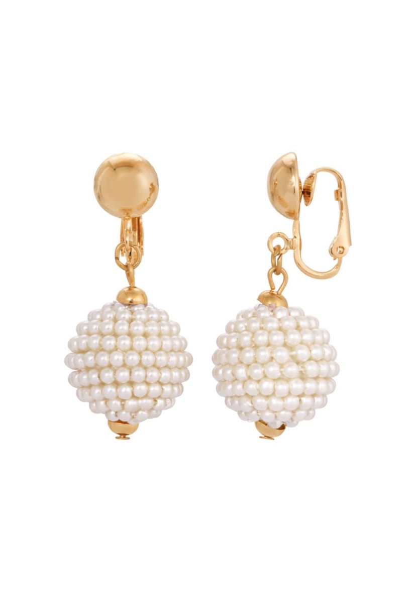 Gold-tone Seed Bead Ball Clip Earrings