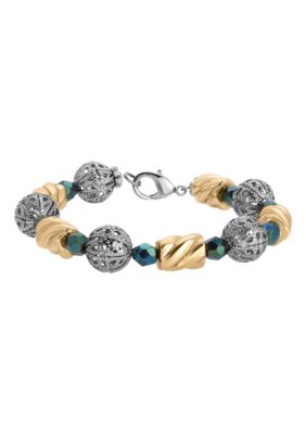 Silver Tone Filigree Green And Gold Bracelet