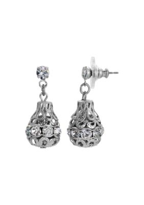 Silver Tone Drop Crystal Earrings