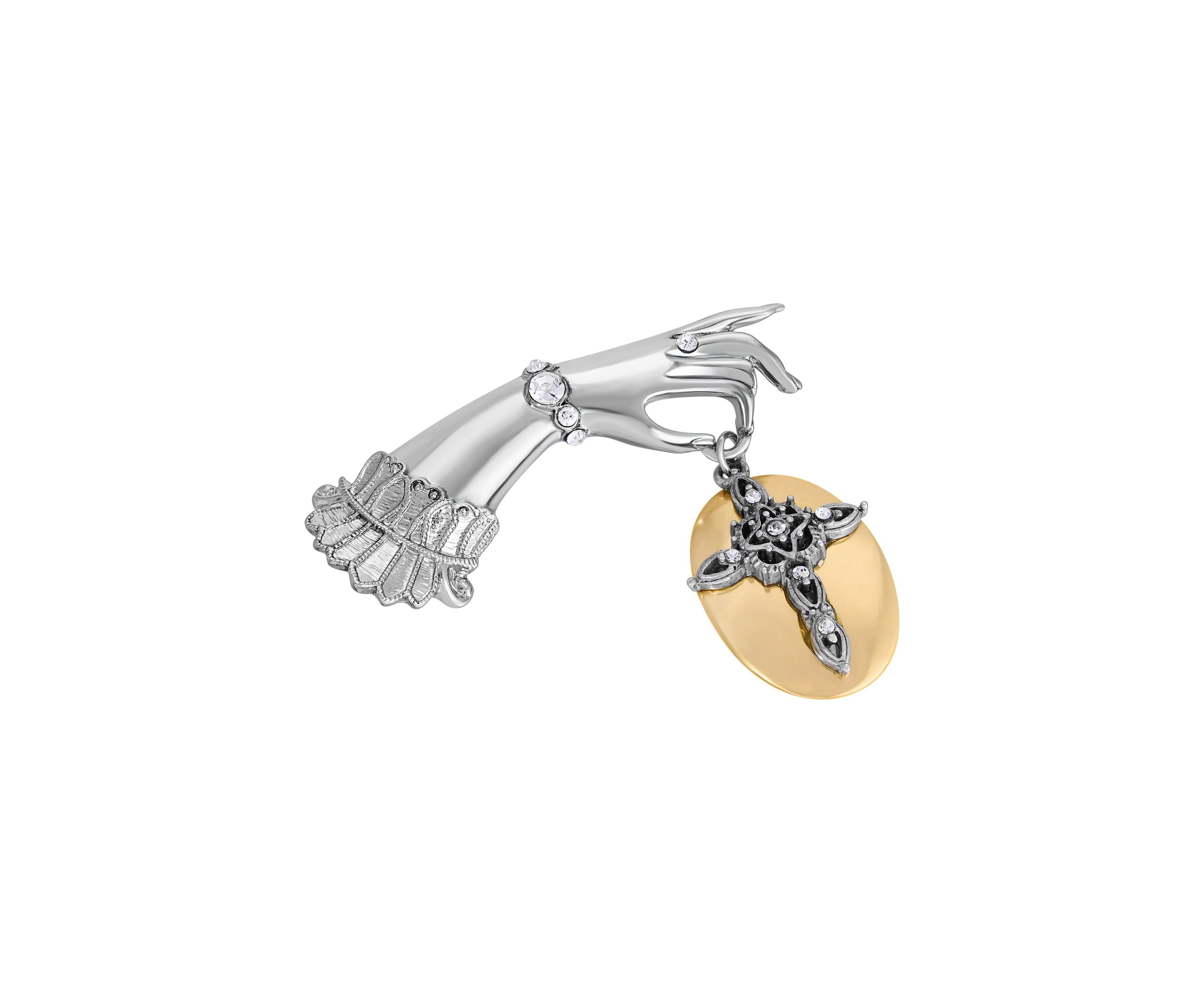 Two-tone Oval Crystal Cross Ladies Hand Pin