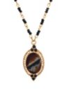 Gold-tone Oval Brown Pendant Beaded Necklace 16"