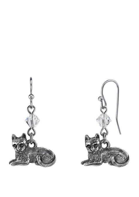 Pewter Cat Wire Earrings