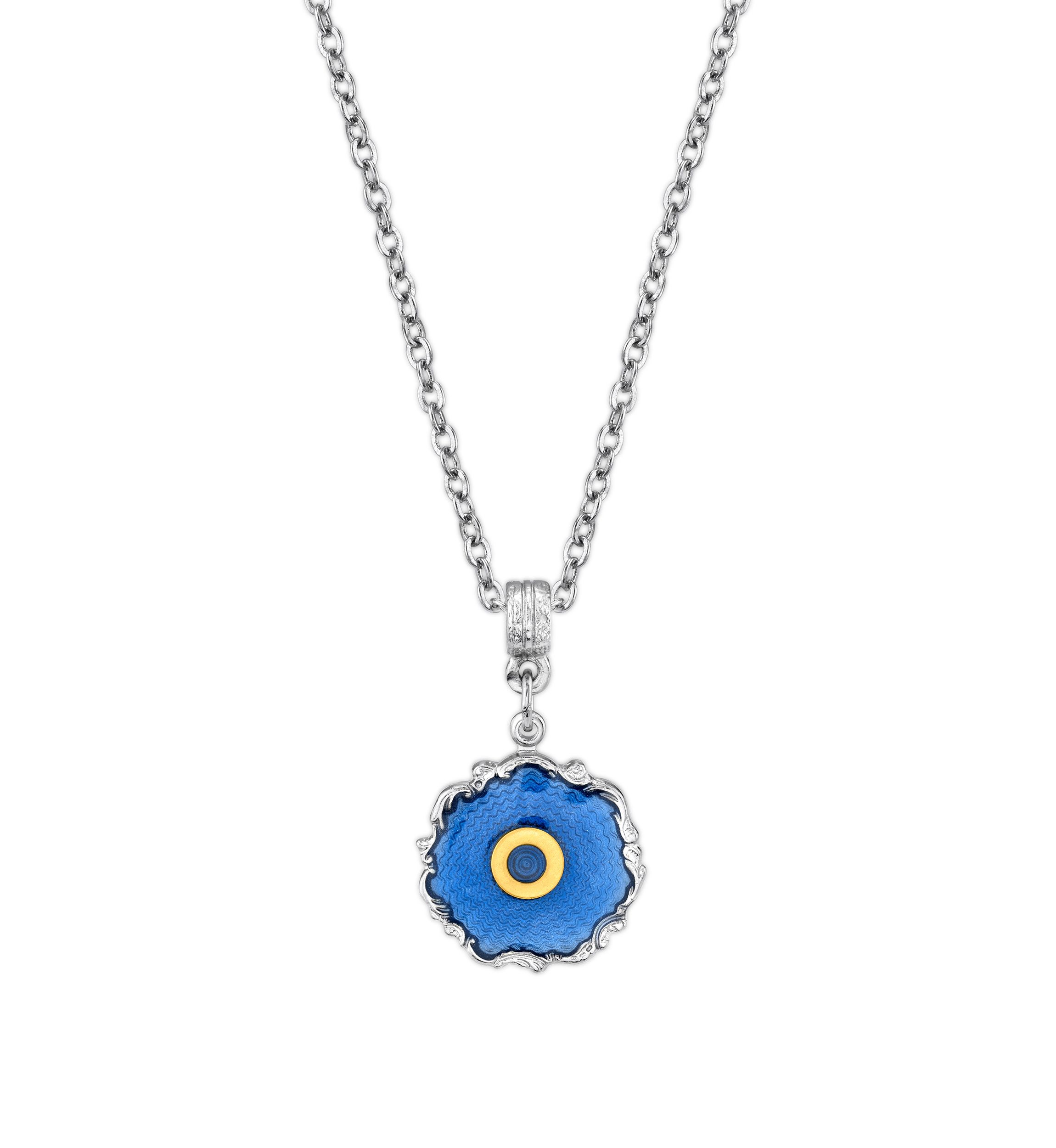 16 Inch Adjustable Silver Tone Blue Enamel Gold Tone Initial "O" Necklace