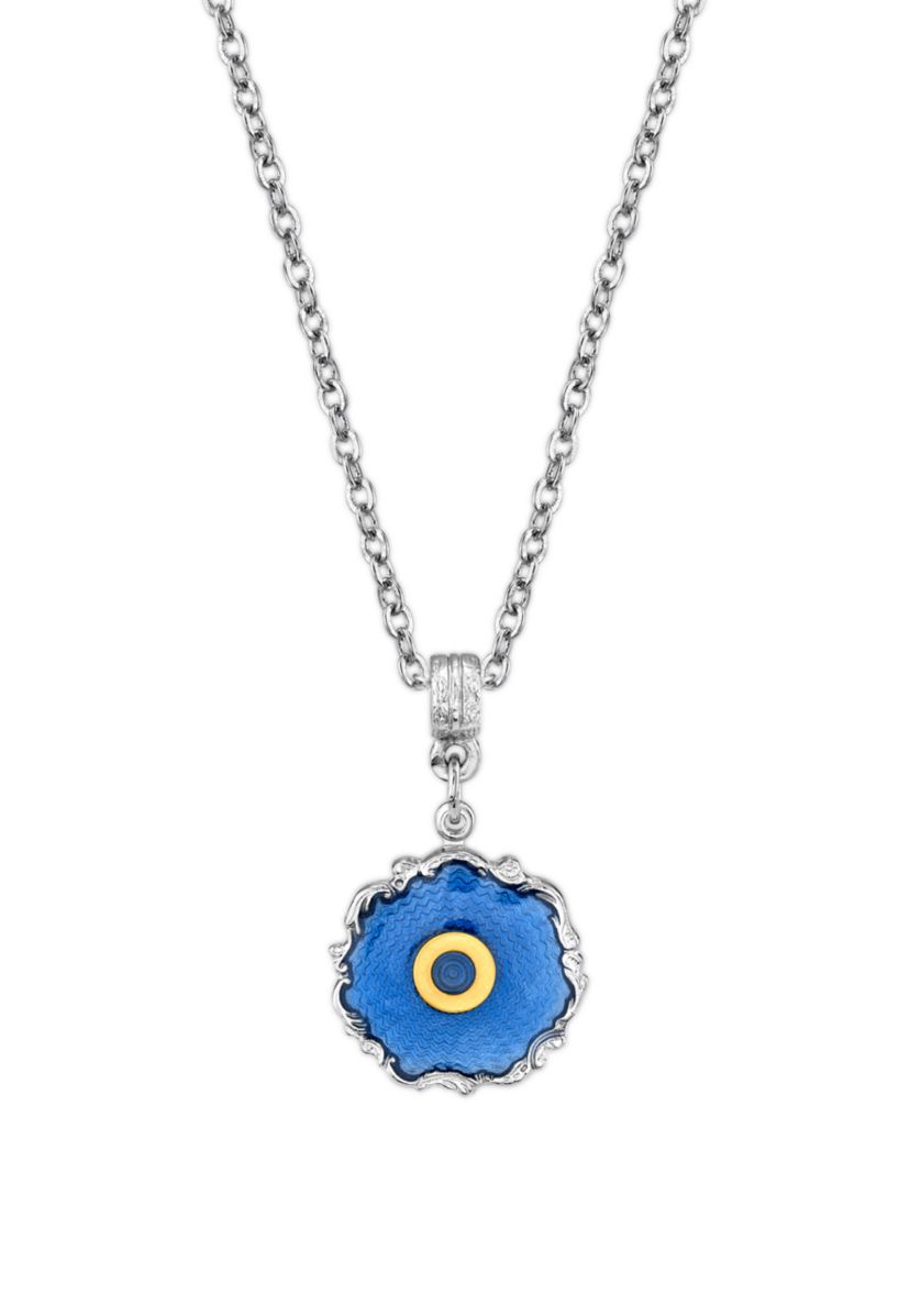 16 Inch Adjustable Silver Tone Blue Enamel Gold Tone Initial "O" Necklace