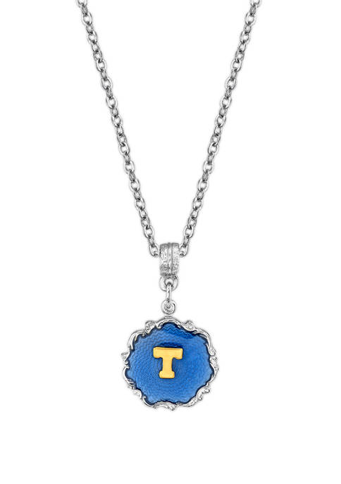 16 Inch Adjustable Silver Tone Blue Enamel Gold Tone Initial "T" Necklace