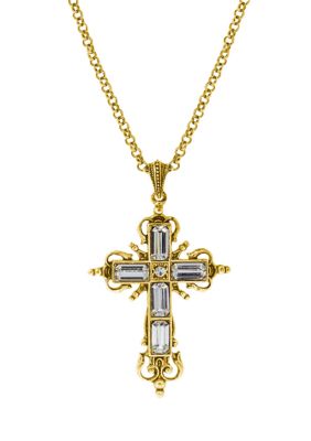 14K Gold Dipped Crystal Cross Necklace - 18 Adj.