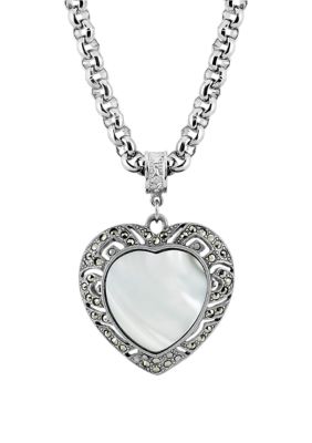18 Inch Silver Tone Genuine Mother of Pearl Heart Necklace