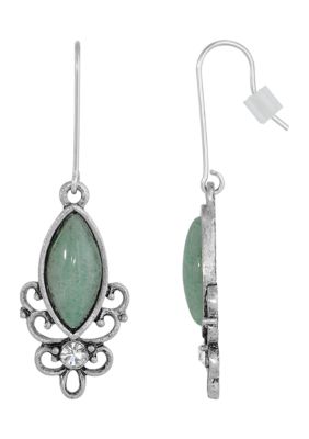 Sterling Silver Wire Genuine Stone Green Aventurine Earrings