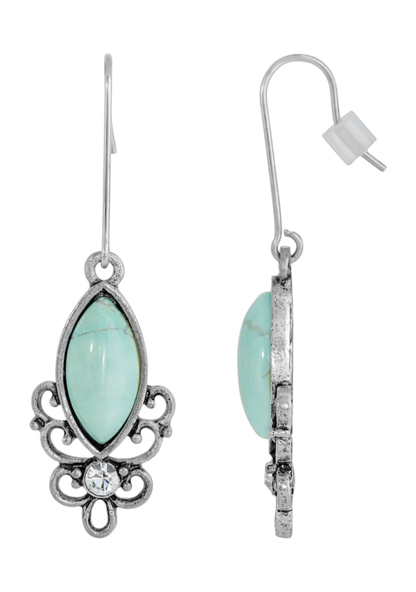 Sterling Silver Wire Genuine Stone Turquoise Dyed Howlite Earrings