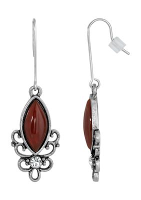 Sterling Silver Wire Genuine Stone Red Carnelian Earrings