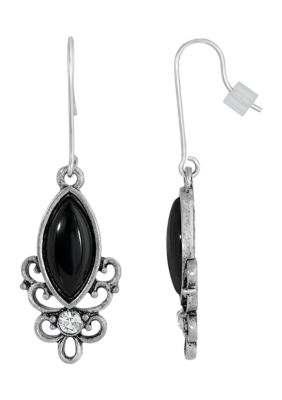 Sterling Silver Wire Genuine Stone Black Onyx Earrings