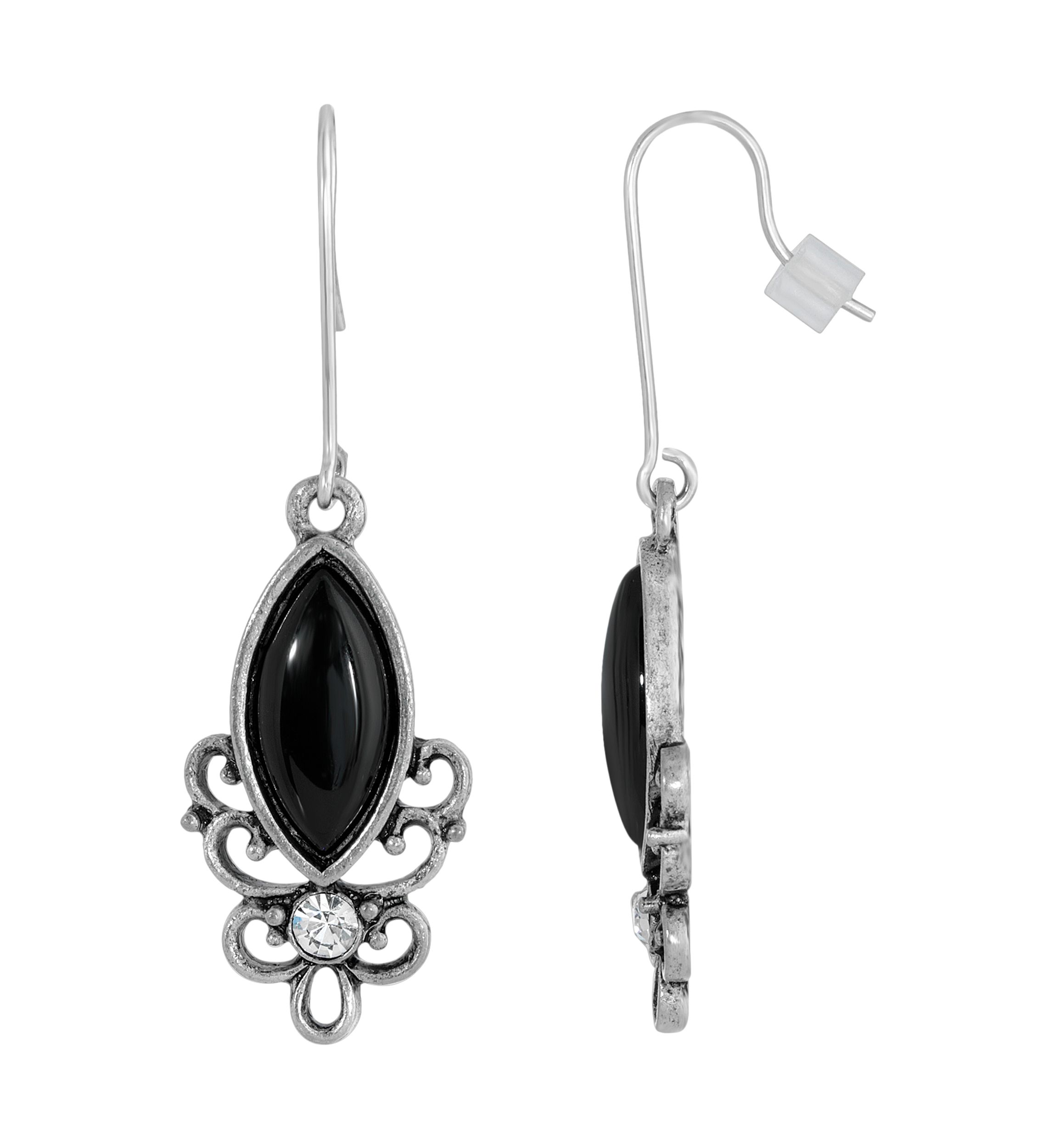 Sterling Silver Wire Genuine Stone Black Onyx Earrings