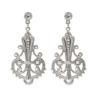 Silver Tone Large Filigree Drop Post Earrings