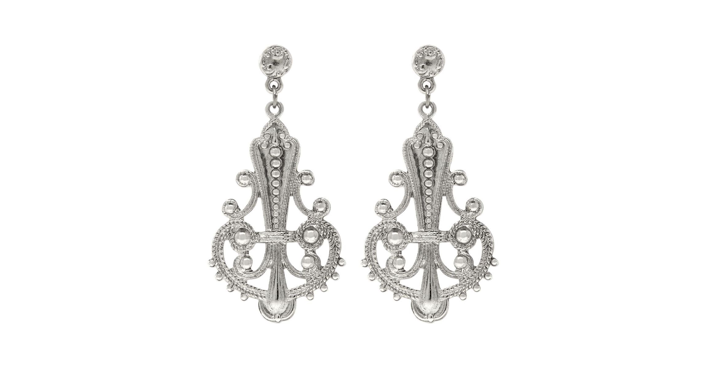 Silver Tone Large Filigree Drop Post Earrings
