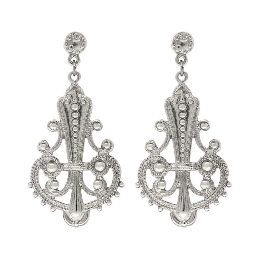 Silver Tone Large Filigree Drop Post Earrings