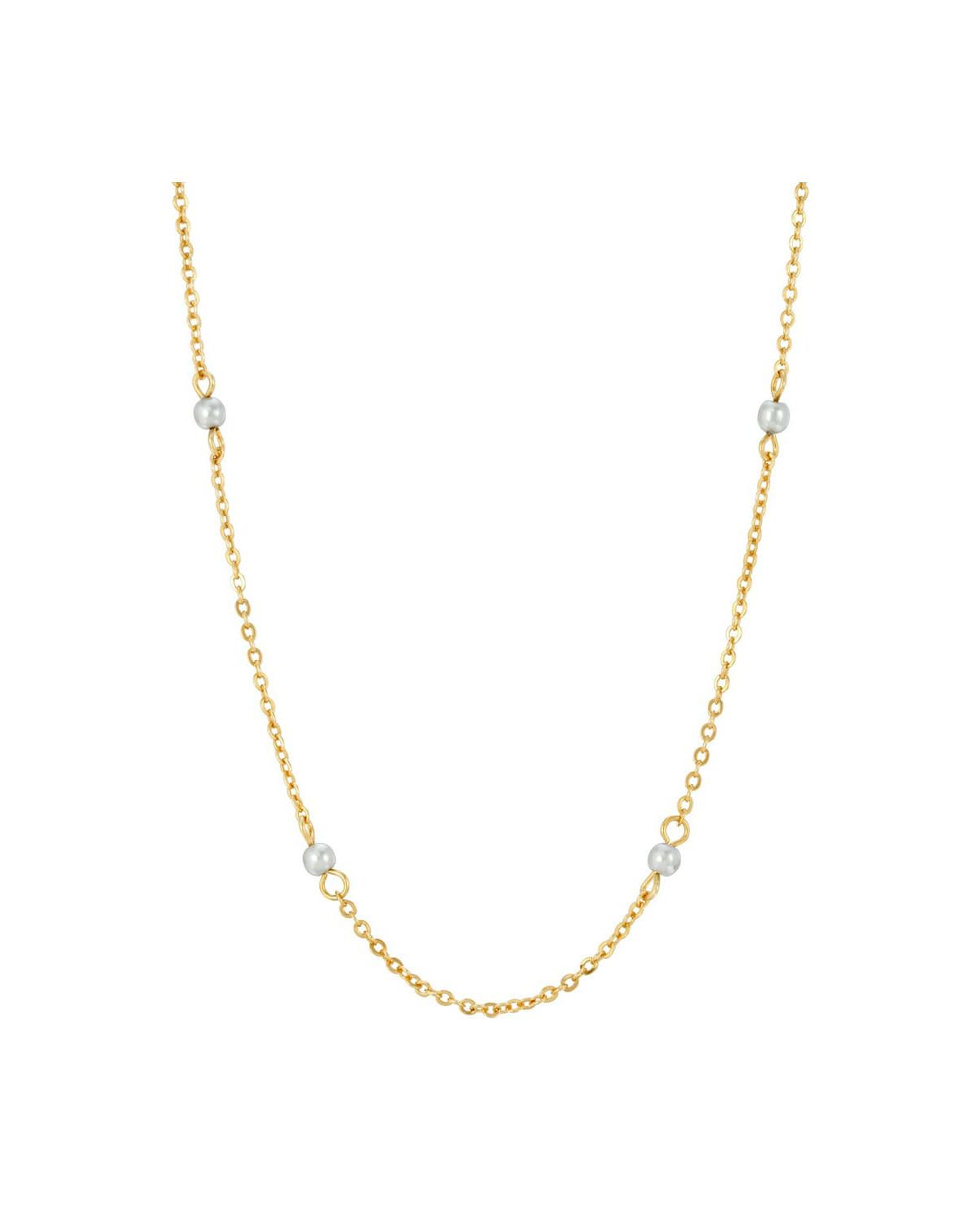 Gold Tone Grey Faux Pearl Chain Necklace 16"