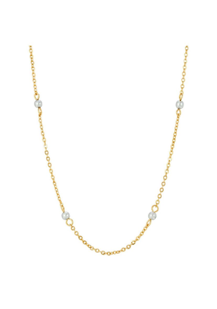 Gold Tone Grey Faux Pearl Chain Necklace 16"