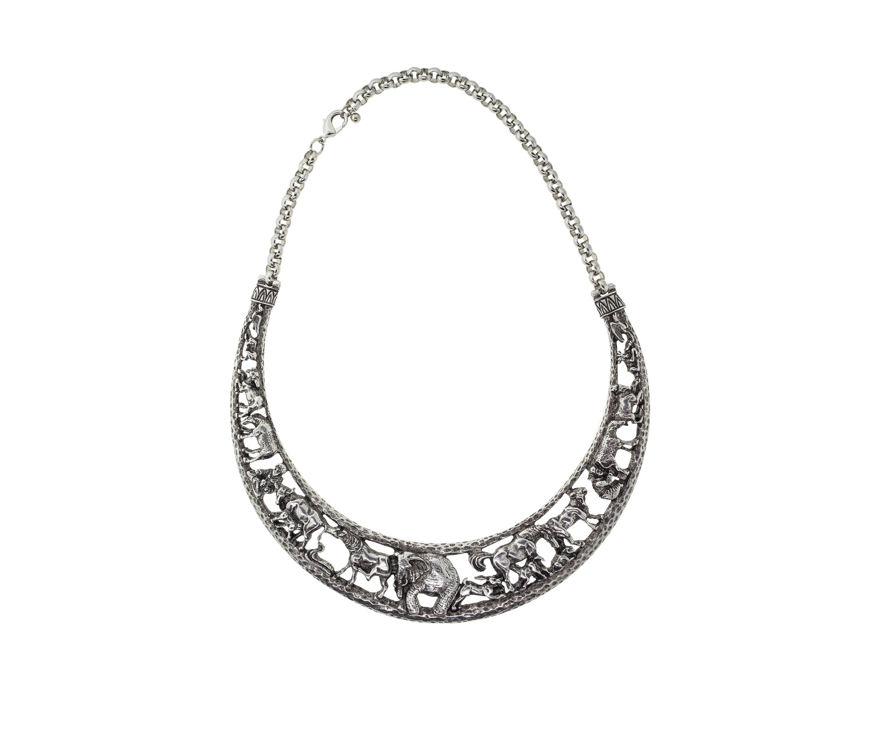 Silver Tone Elephant Collar Necklace