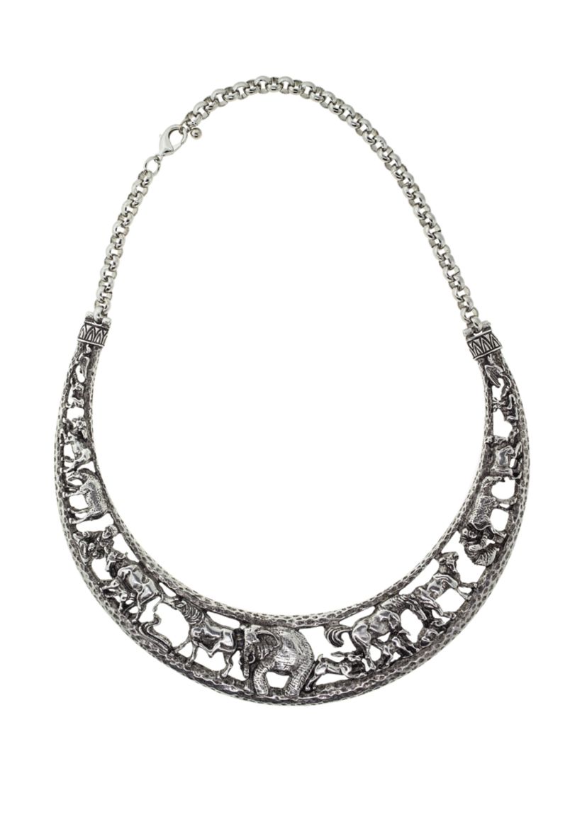 Silver Tone Elephant Collar Necklace