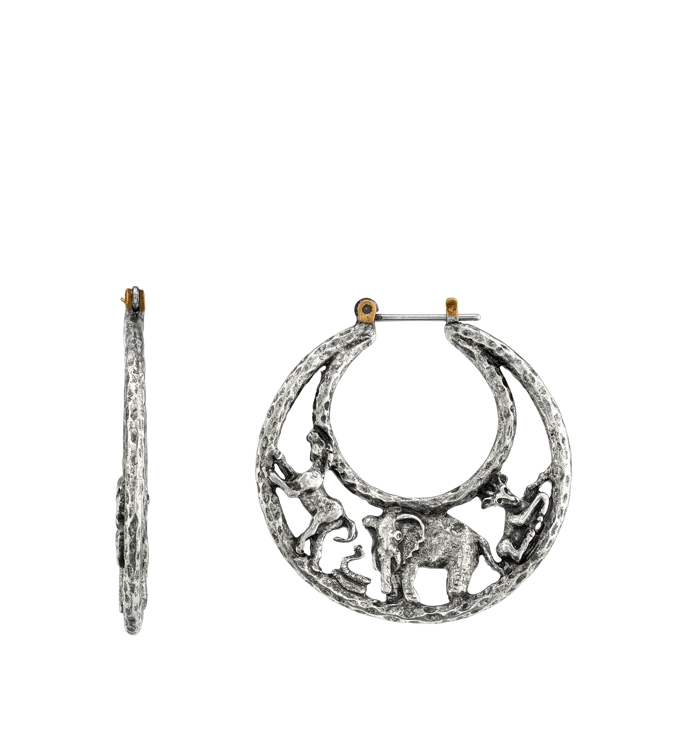 Silver Tone Elephant Hoop Earrings