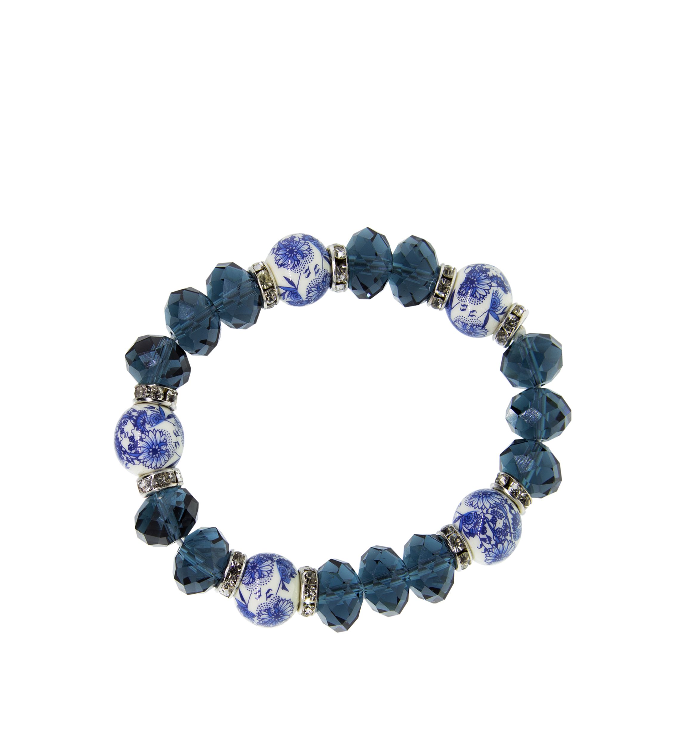 Silver Tone Blue Flower Stretch Bracelet