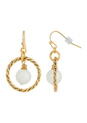 Gold-Tone White Howlite Hoop Earring