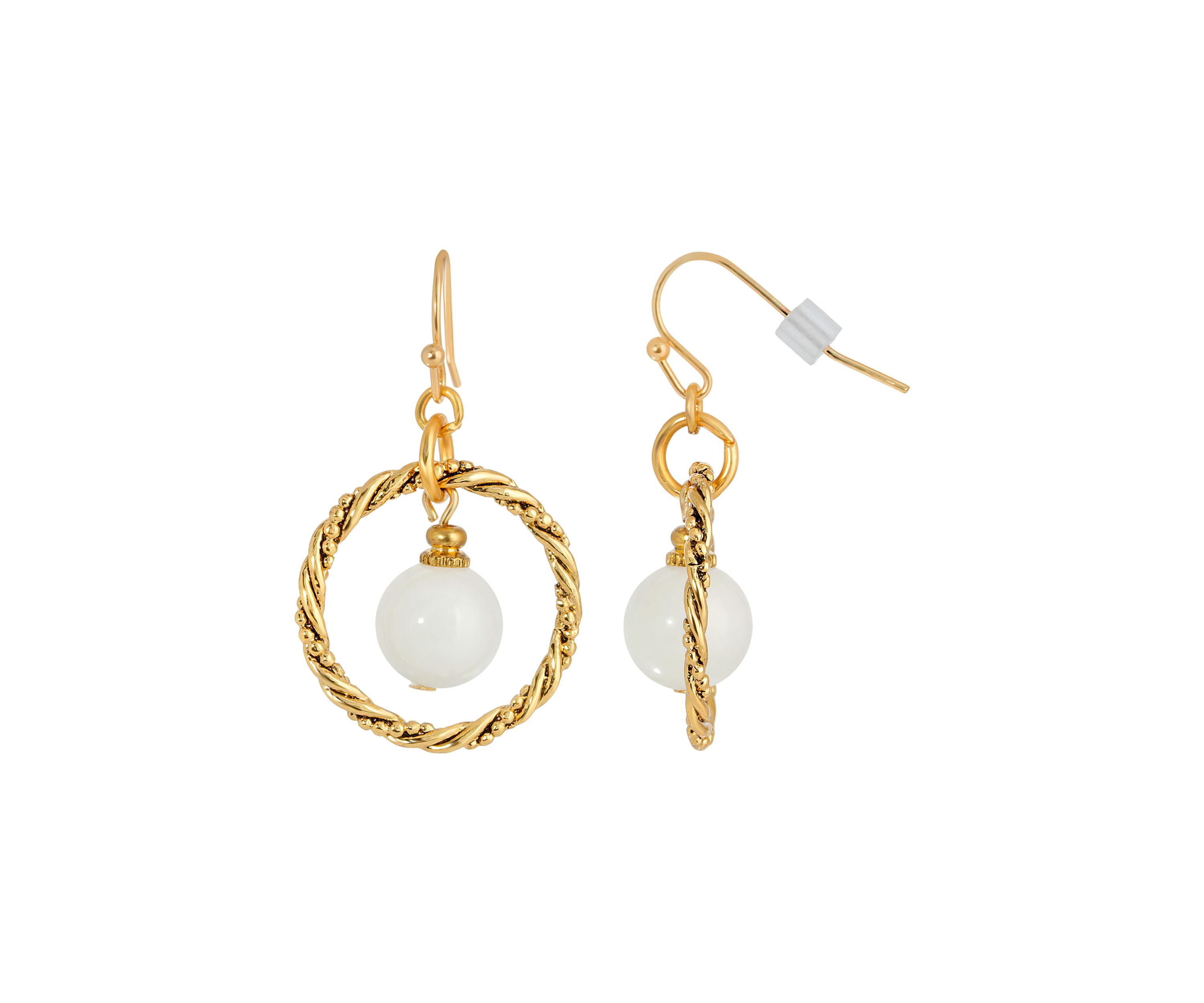 Gold-Tone White Howlite Hoop Earring