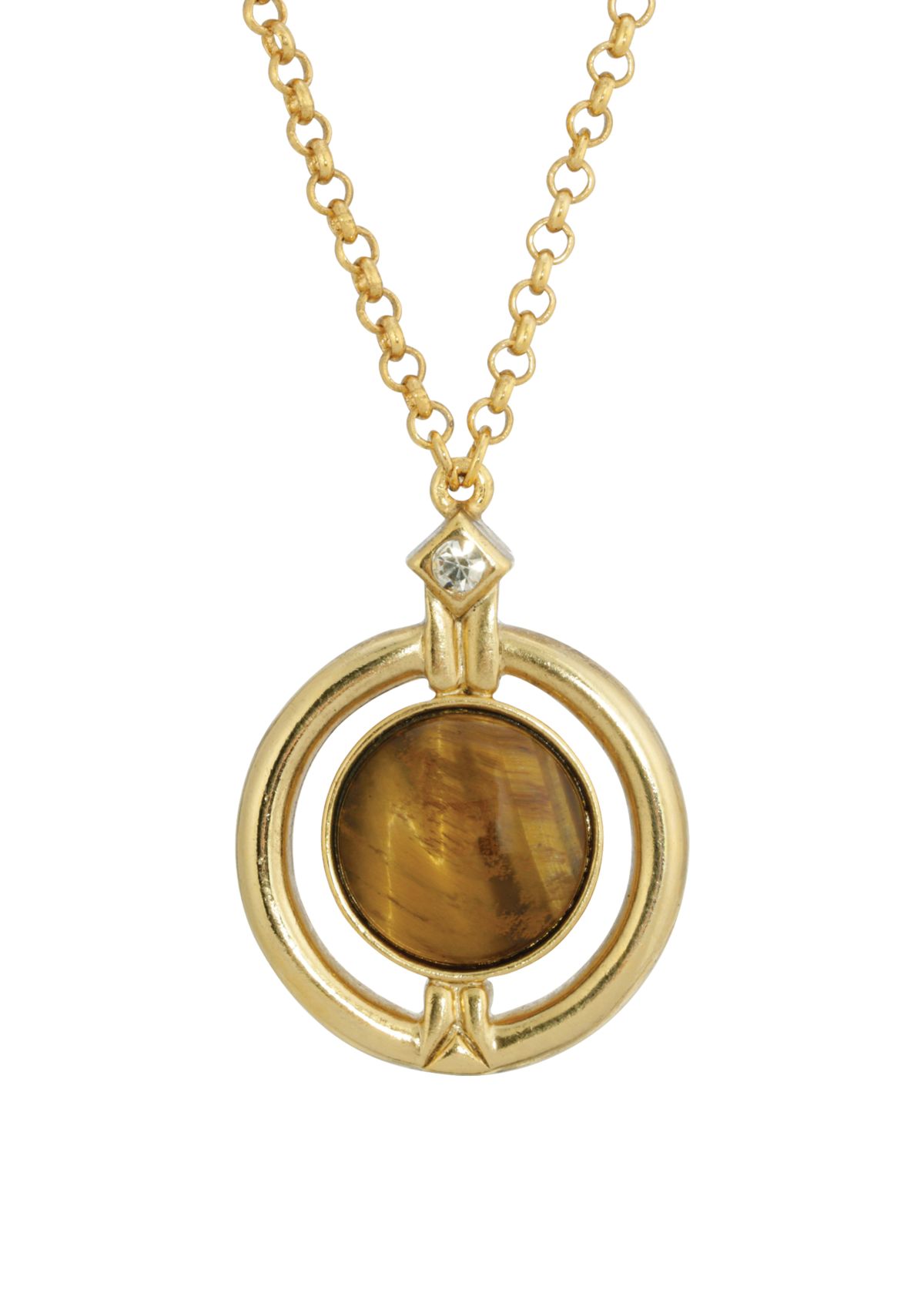 20 Inch Adjustable Gold Tone Round Tiger Eye Stone Necklace