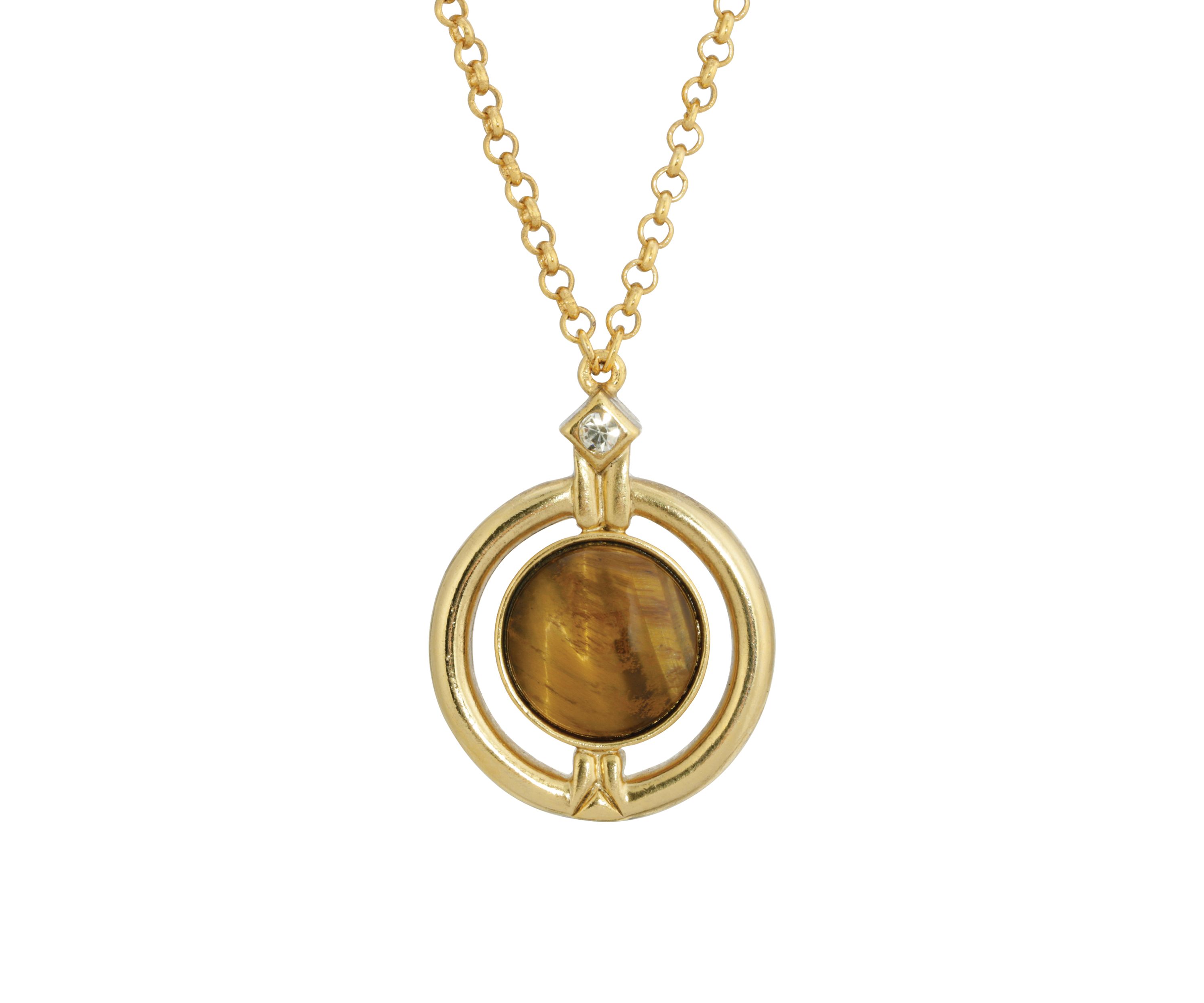 20 Inch Adjustable Gold Tone Round Tiger Eye Stone Necklace