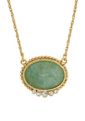Gold Tone Green Aventurine with Crystals Necklace