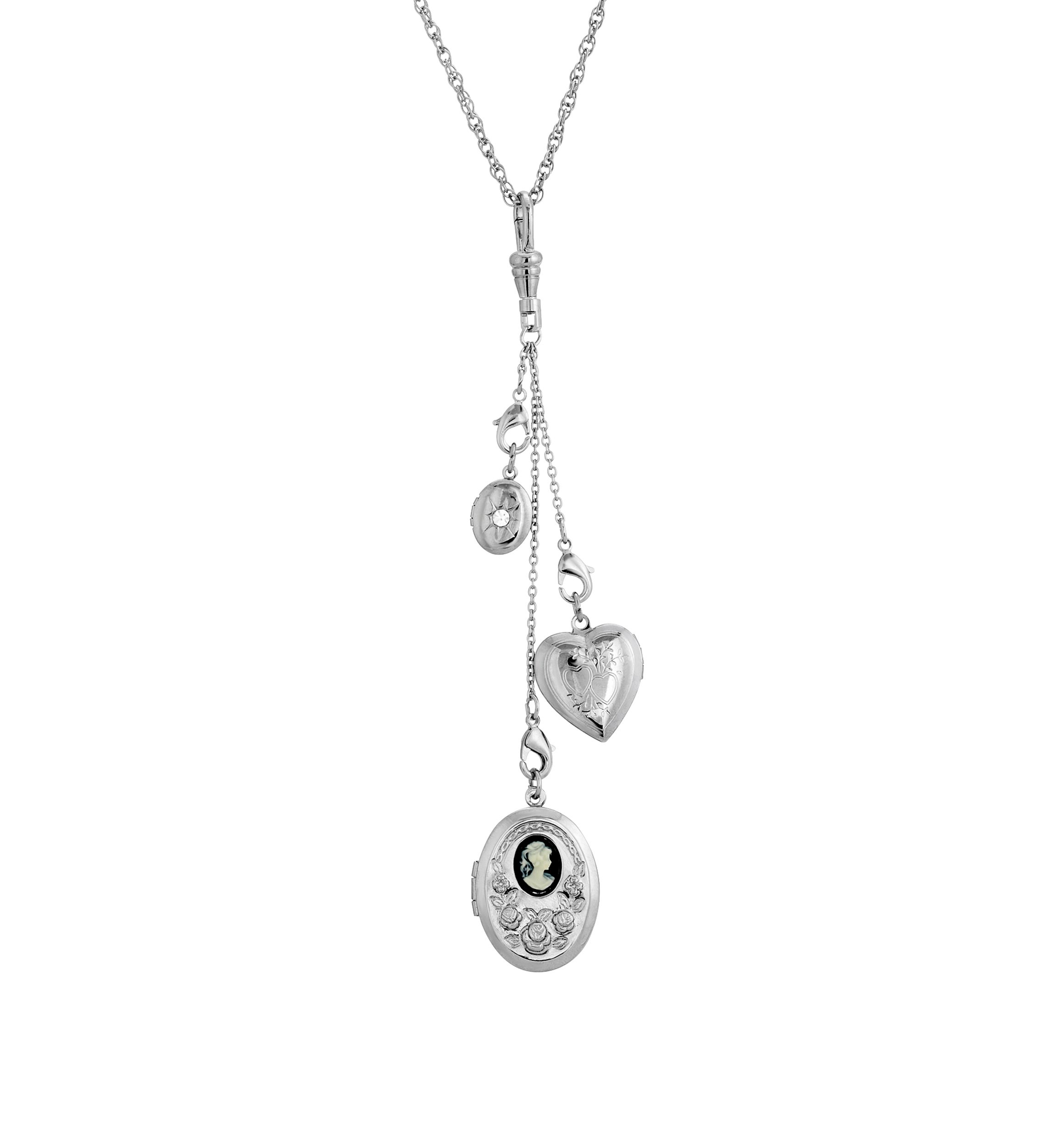 Silver Tone Multi Charm Heart Locket Necklace