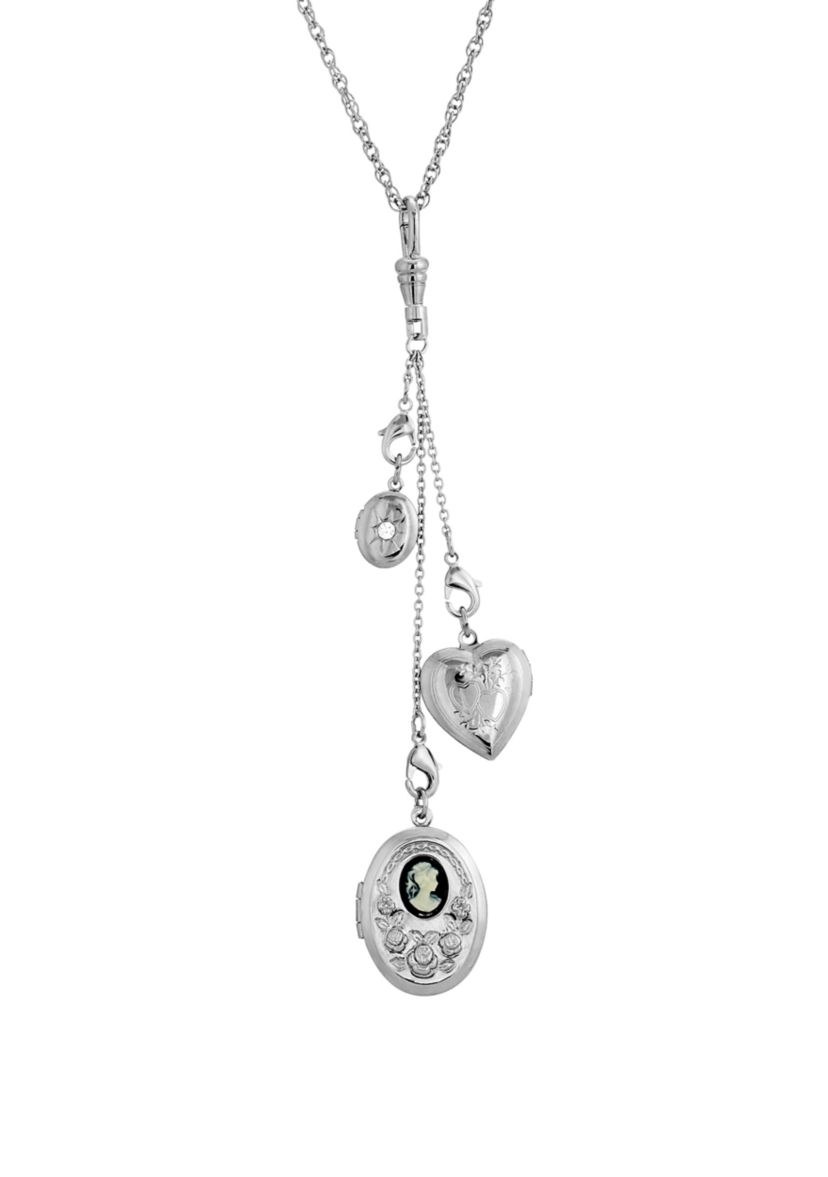 Silver Tone Multi Charm Heart Locket Necklace