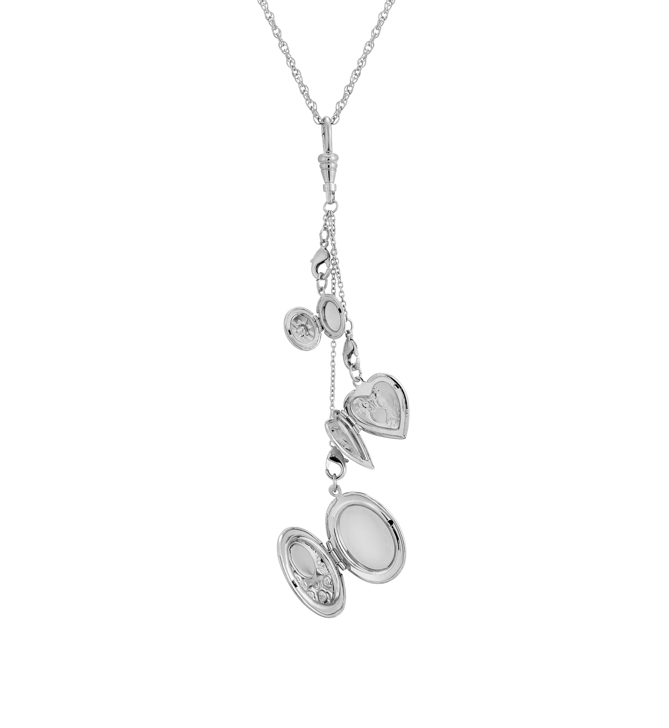 Silver Tone Multi Charm Heart Locket Necklace