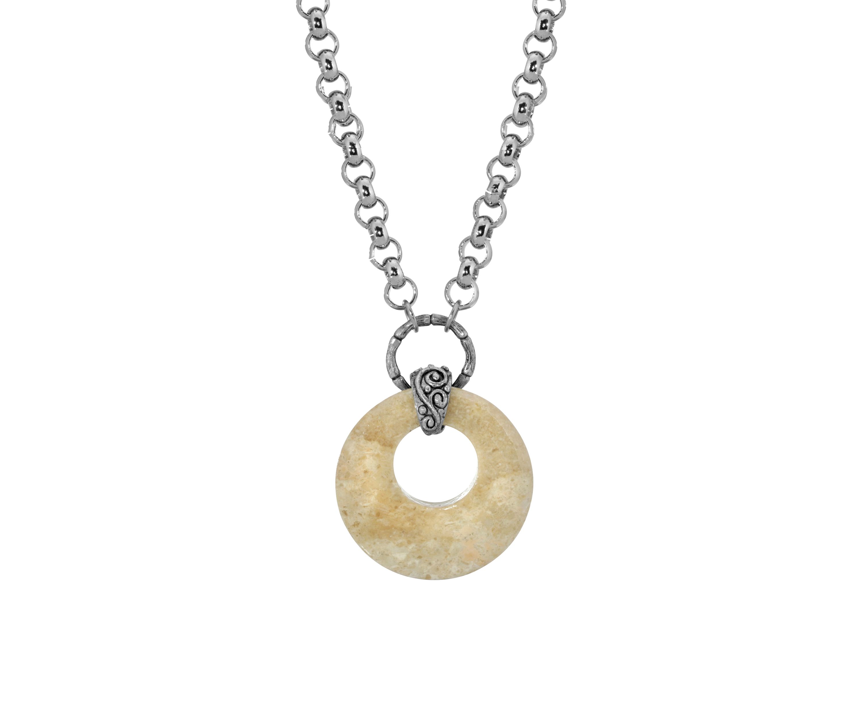 18 Inch Silver Tone Riverstone Round Hoop Necklace 