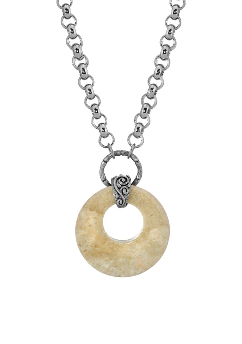 18 Inch Silver Tone Riverstone Round Hoop Necklace 