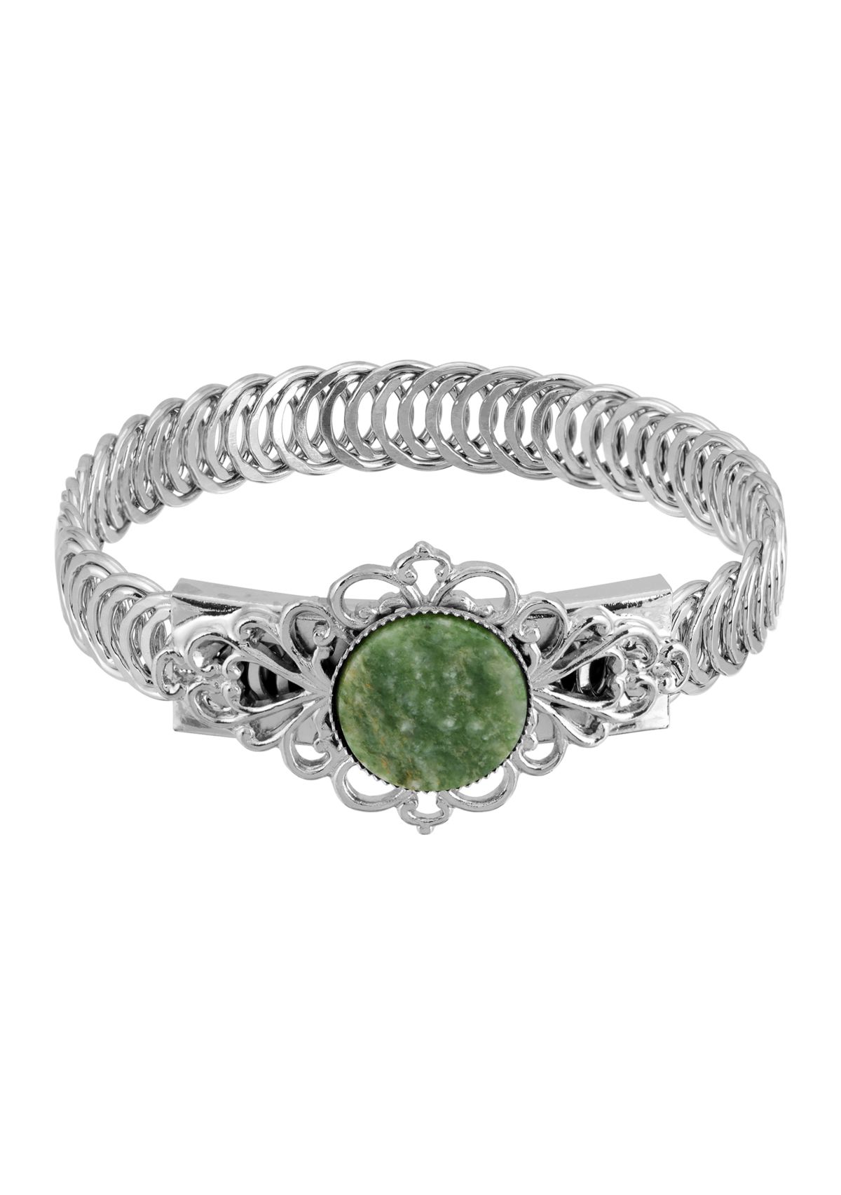 Silver Tone Green Aventurine Belt Bracelet