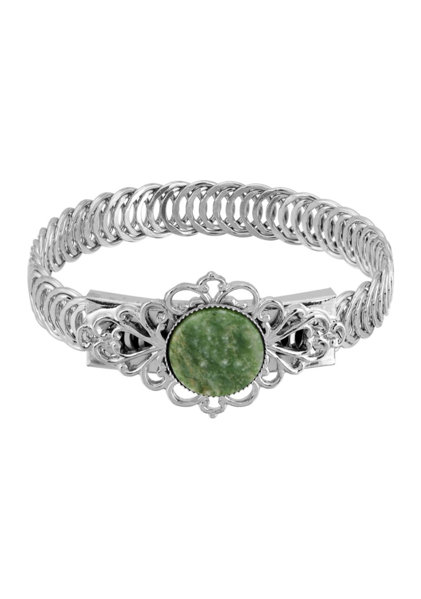 Silver Tone Green Aventurine Belt Bracelet
