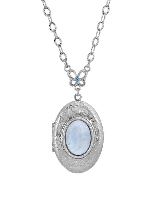 1928 Jewelry Silver Tone Blue Lapis Oval Locket
